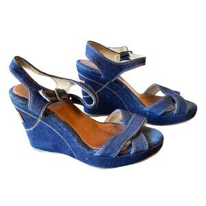 Levis Blue Denim Strappy Wedge Sandals Size 8.5 * M01 O